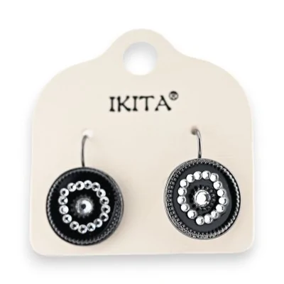 Brincos Ikita pretos com strass branco