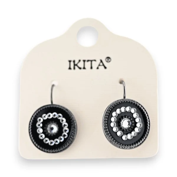Brincos Ikita pretos com strass branco