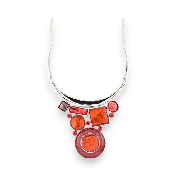 Collana argentata Geometrica Arancione Brillante