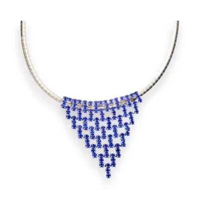 Collana girocollo argentata con ciondolo triangolare blu con strass Belle Miss