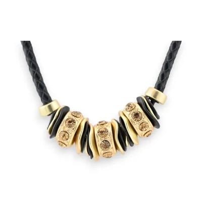 Collier cordon cuir noir et...