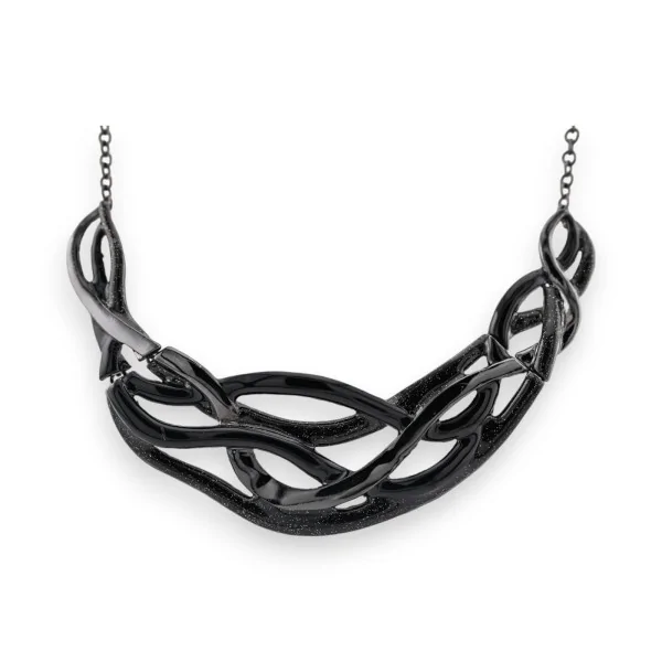 Twisted semi-rigid necklace in black metal by Ikita