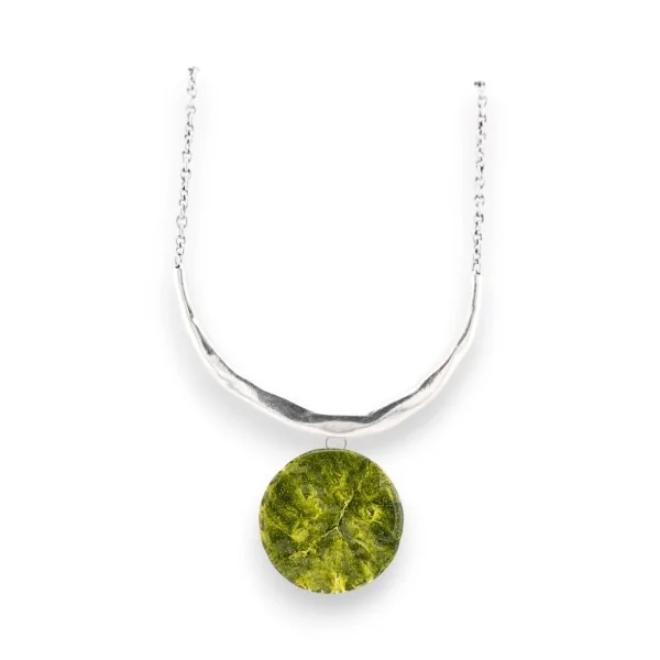 Collier Torsade Argent Médaillon Kaki