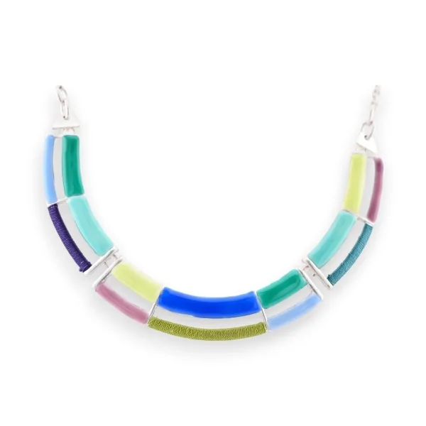 Collana Semi-Rigida Ikita argentata verde blu