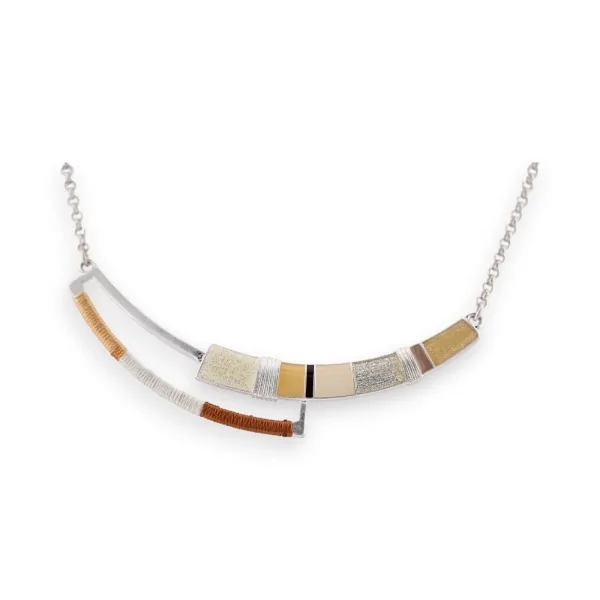 Silver semi-rigid necklace with extension in shades of beige by Ikita