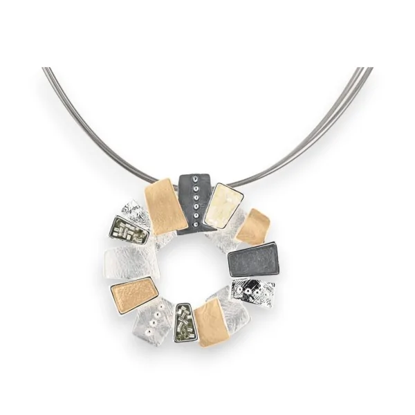 Ikita circular pendant necklace in silver-tone metal Grey and beige