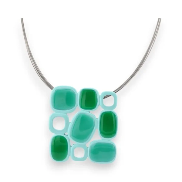 Collier Carré Géométrique Argenté & Vert