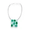 Geometrische silberne & grüne quadratische Halskette | Ikita Design-Schmuck | Trendige Mode