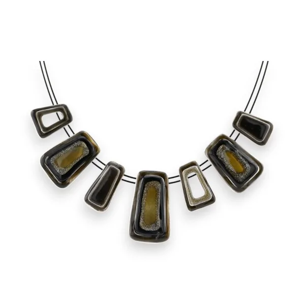 Collier géométrique Ikita argenté et noir