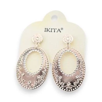 Silver oriental earrings with white rhinestones by Ikita