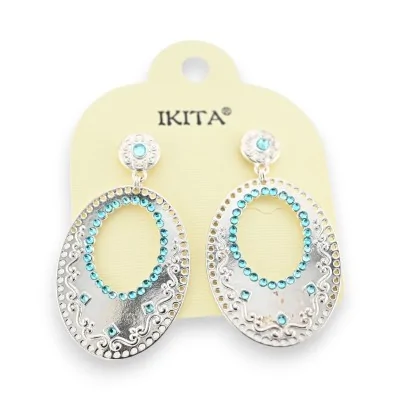 Pendientes orientales plateados con strass azul cielo Ikita