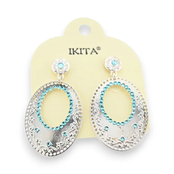 Pendientes orientales plateados con strass azul cielo Ikita