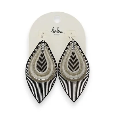 Brincos Bohm Folhas Prateadas em tons de cinza