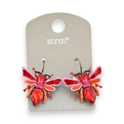 Rhinestone red insect earrings by Ikita