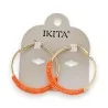 Ikita gold hoop earrings with hand-woven bright orange thread accent on lower curve