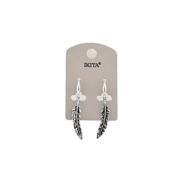Pendientes de plumas plateadas envejecidas de Ikita