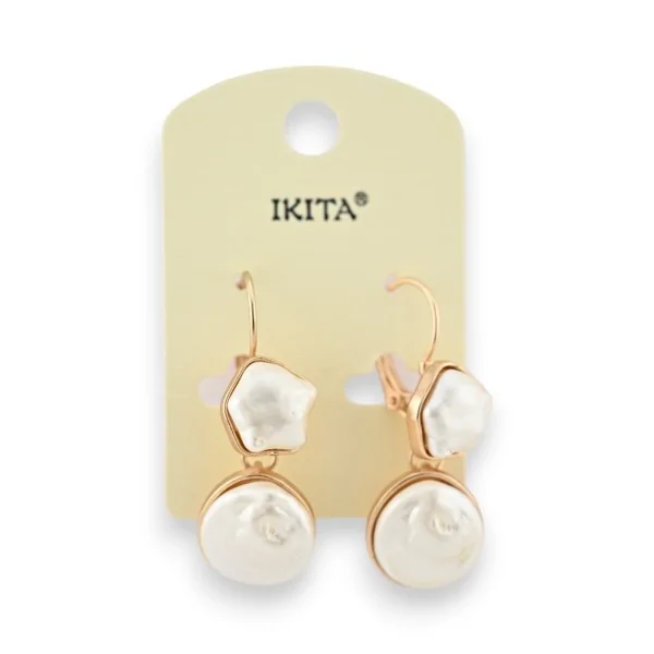 Golden earrings with hammered ivory pearls by Ikita