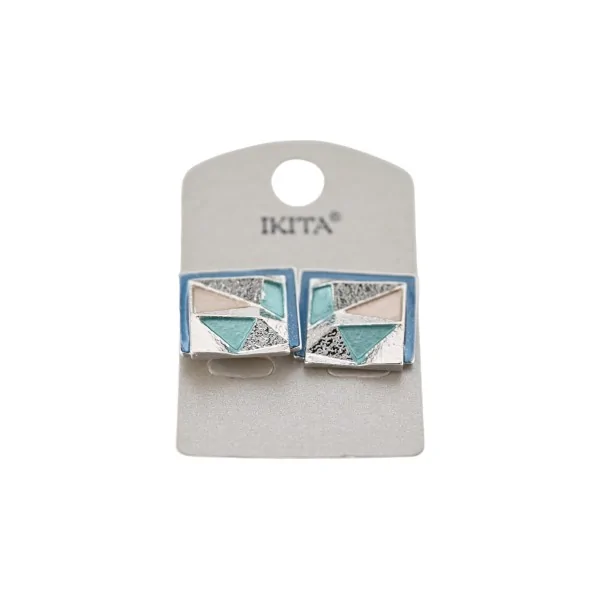 Square earrings with silver and blue relief by Ikita