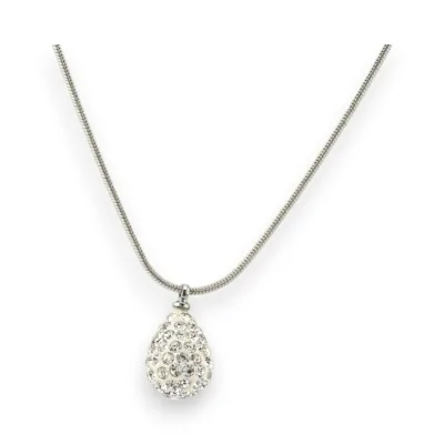 Colar prateado Medalhão Gota de strass da Ikita