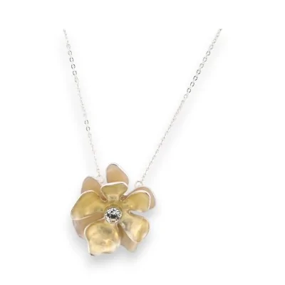 Silberne Halskette Cremefarbene Blume von Ikta