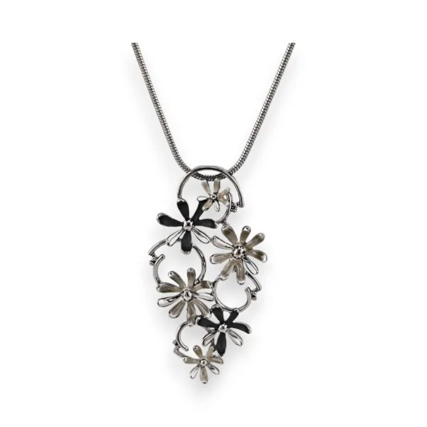 Fantasievolle Blumen-Halskette von Ikita in Grau und Schwarz