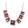 Rote Quadratische Geometrische Halskette Ikita | Moderner Designer-Modeschmuck in Silber
