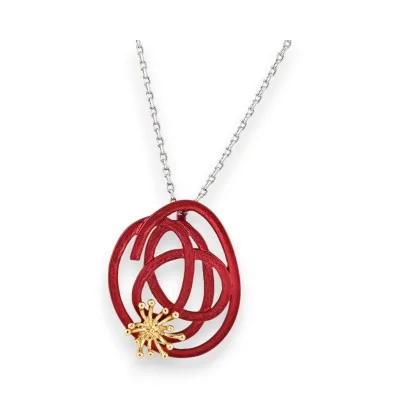 Colar Fantasia IKITA Medalhão Design Flor Bordô