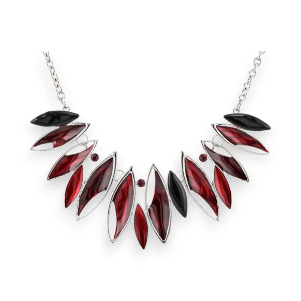 Ikita Silberfarbene Modeschmuck-Halskette mit Bordeaux-Blättern