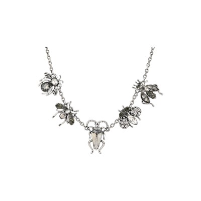 Collar Belle Miss insectos plateado con araña, mosca, escarabajo, mariquita y abeja