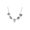Full view of Belle Miss insect necklace, silver chain with five bug pendants