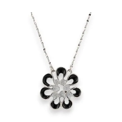 Collar Flor Plateado y Negro de Ikita