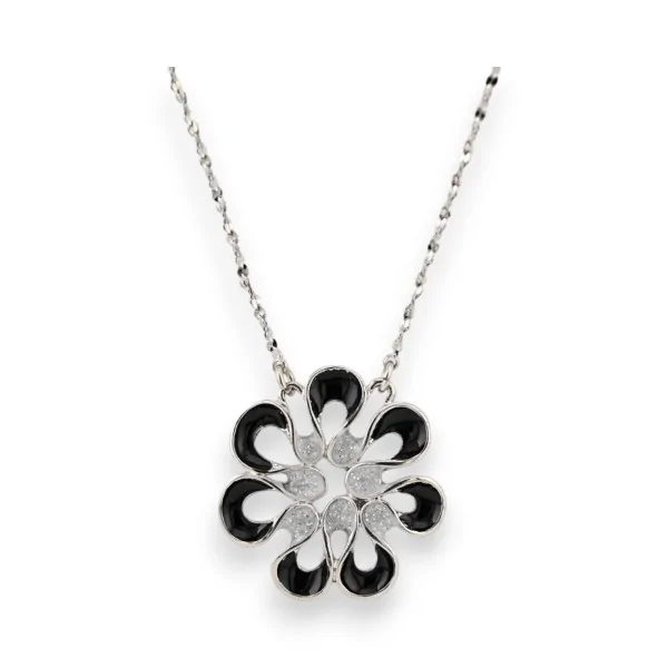 Colar Flor Prateado e Preto da Ikita