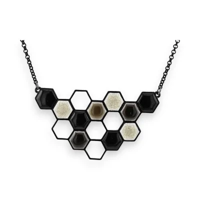 Ikita black and white honeycomb pendant fashion necklace