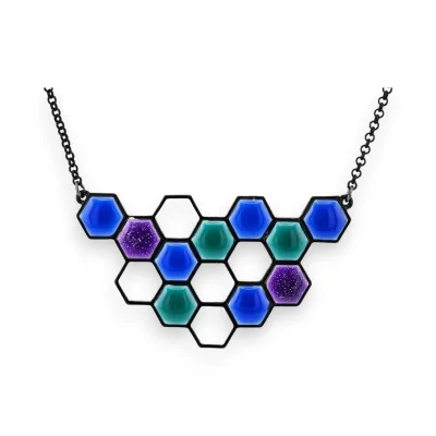 Collar de fantasía Hexágono tonos azules de Ikita