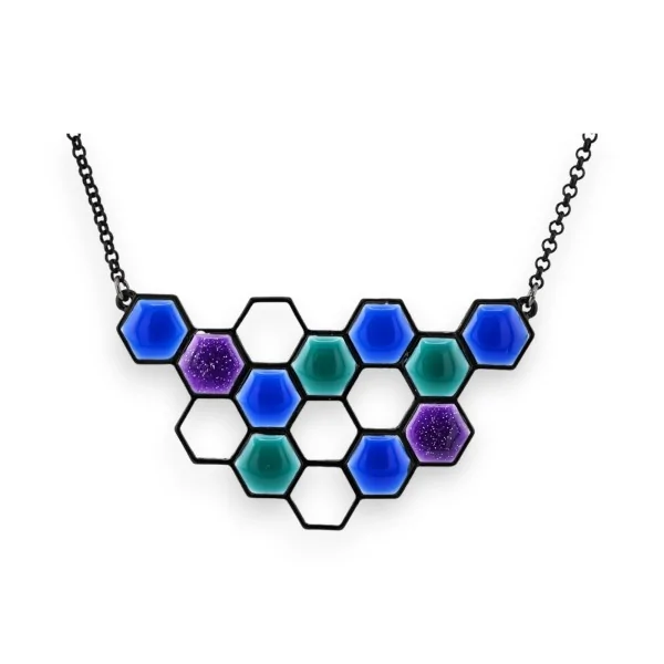 Collar de fantasía Hexágono tonos azules de Ikita