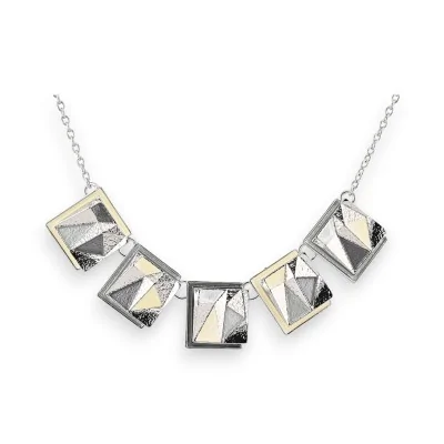 Silver Geometric Necklace in Grey and White by Ikita