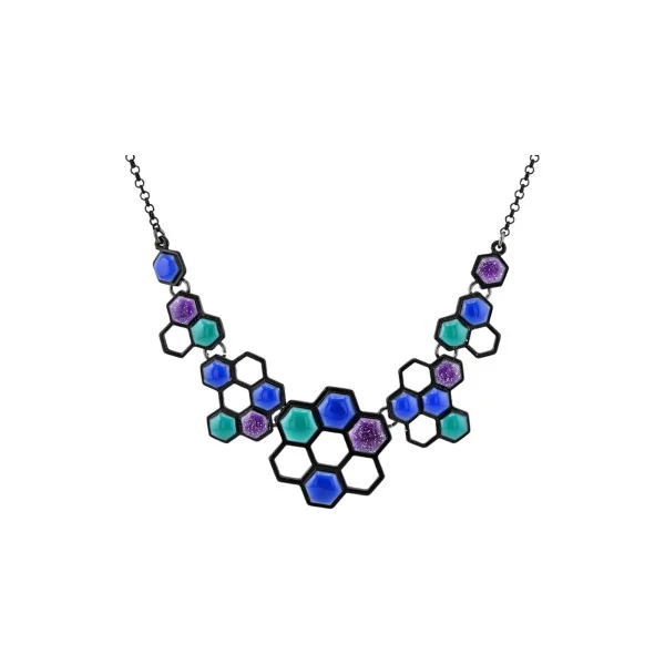 Colar Alvéolos Coloridos azul verde roxo da Ikita