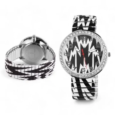 Donna Kelly Watch with Black and White Elastic Bracelet