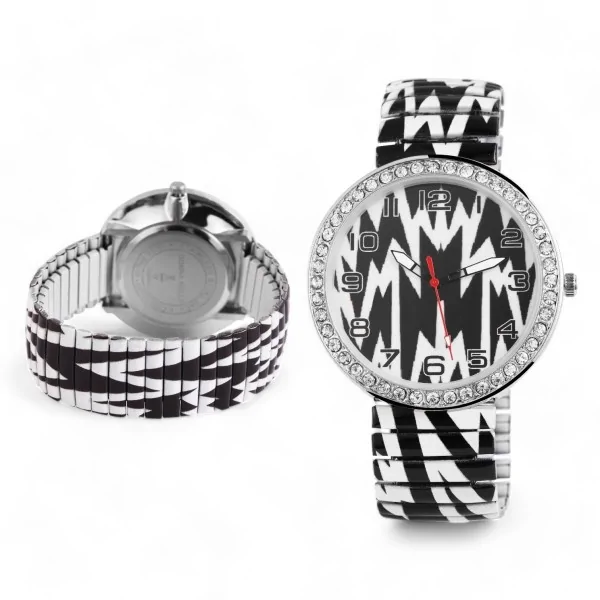 Relógio Donna Kelly com Pulseira Elástica Preto e Branco