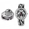 Montre Femme Donna Kelly Bracelet Élastique Motif Géométrique Noir et Blanc