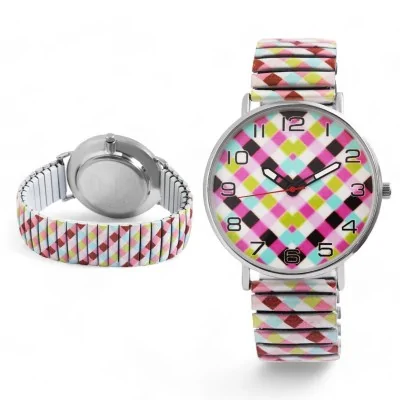 Relógio feminino Donna Kelly com pulseira elástica multicolorida