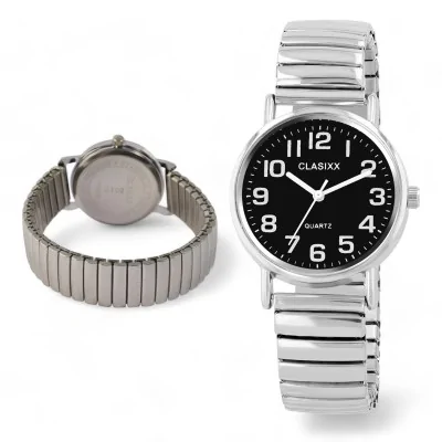 Ladies' Clasixx Watch with Silver and Black Elastic Band
