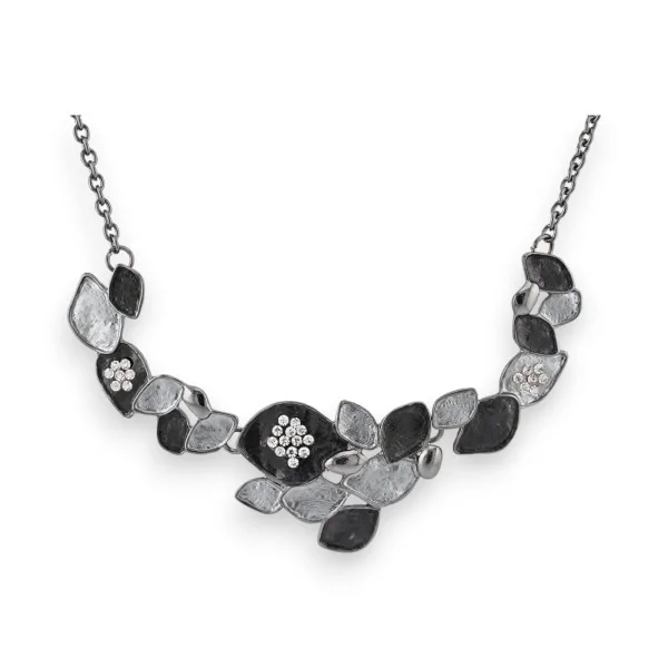 Graue und schwarze metallische Blumen-Modeschmuckkette