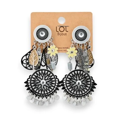 Brincos de pressão LOLILOTA Mandala preto