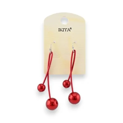 Hanging earrings with red pearls by Ikita