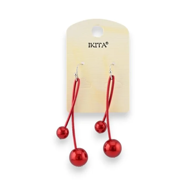 Pendientes colgantes con perlas rojas de Ikita
