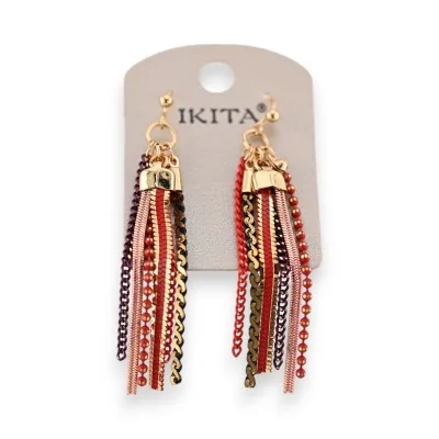 Brincos vermelhos pendentes com correntes da Ikita