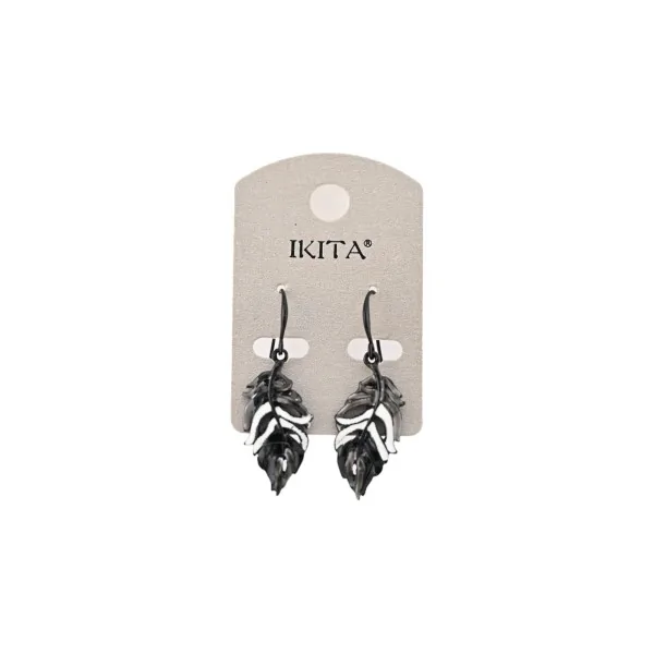 Pendientes de pluma de metal en blanco y negro de Ikita