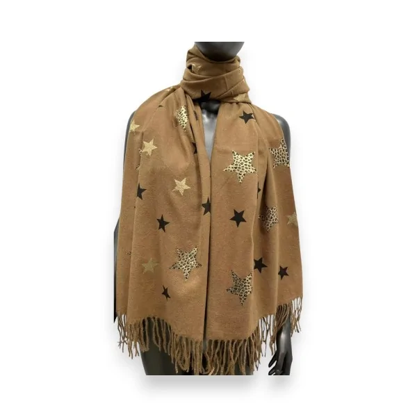Camel star-patterned scarf