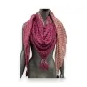 Quadratischer Patchwork-Schal in Himbeerrot mit Punkten und Blumen